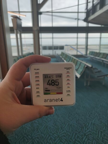 CO2 monitor showing 485 ppm
